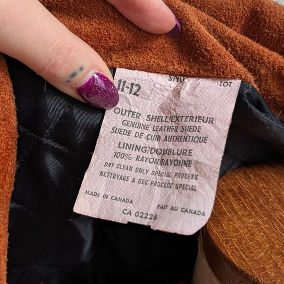 Vintage Orange Brown Suede Jacket Belted Leather Coat Western Rust Red 70s Small - Picture 10 of 10